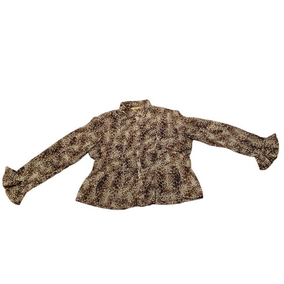 Lloyd Williams Vintage Top Women (L) Brown Tan Crinkle Smocked Waist Long Sleeve - Picture 3 of 10